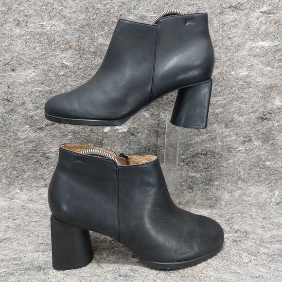 Camper Kara Boots Women's Size EU 39 US 8.5 Black Leather Flared Block Heel - Picture 1 of 10